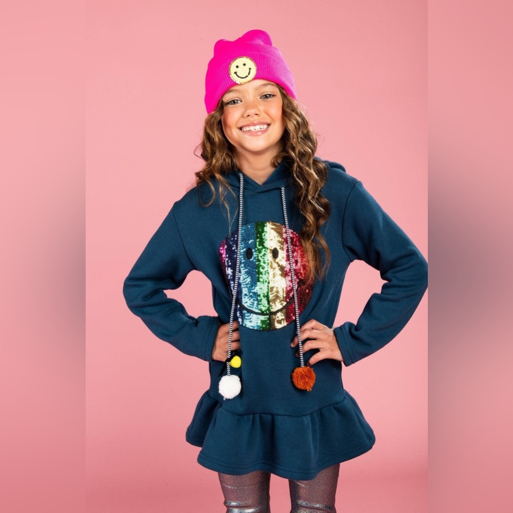 Lola and the boys | Rainbow Sequin Smiley Face Hoodie – Cozy & Cute! Size 8